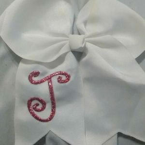 White Clip-In "J" Initial Cheer Bow